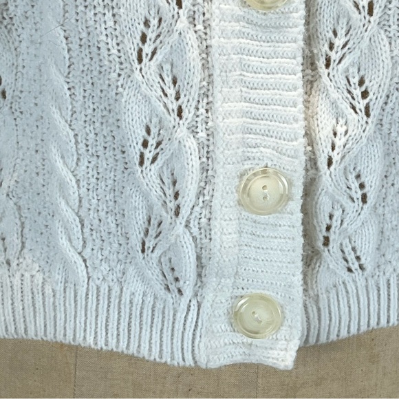 VINTAGE Classic cable knit sweater cardigan button front white 80s basic staple - Picture 5 of 10